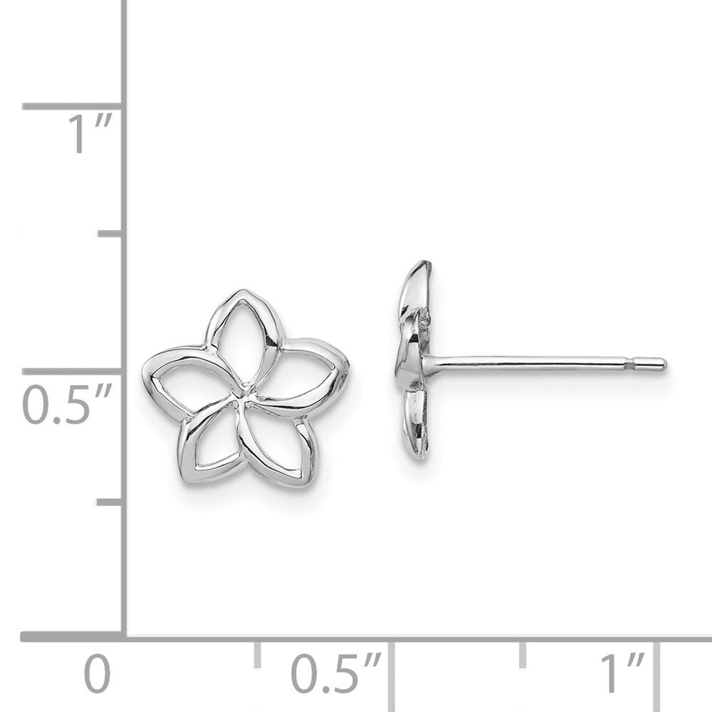 14K White Polished Plumeria Cutout Stud Earrings Gift for Women