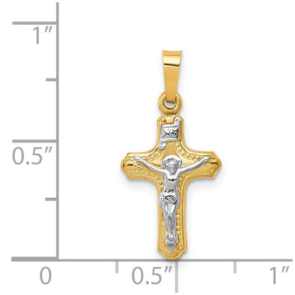 14k Two-tone Gold Polished and Textured INRI Crucifix Pendant for Women
