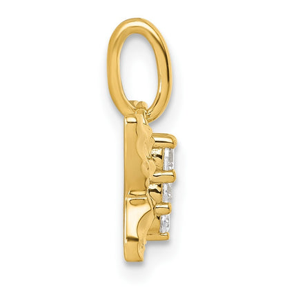 14k Yellow Gold Polished and Hammered Diamond Butterfly Pendant