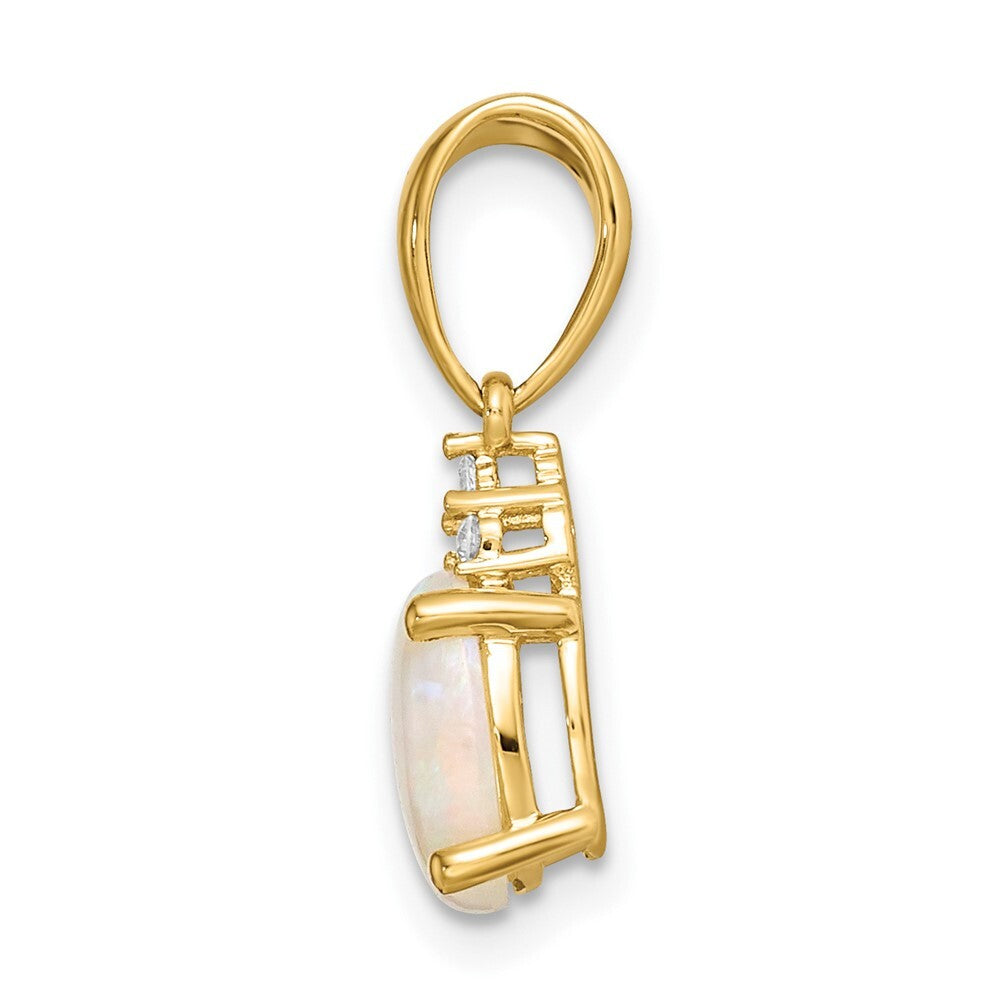 14k Yellow Gold Austrian Opal and Diamond Pendant for Women