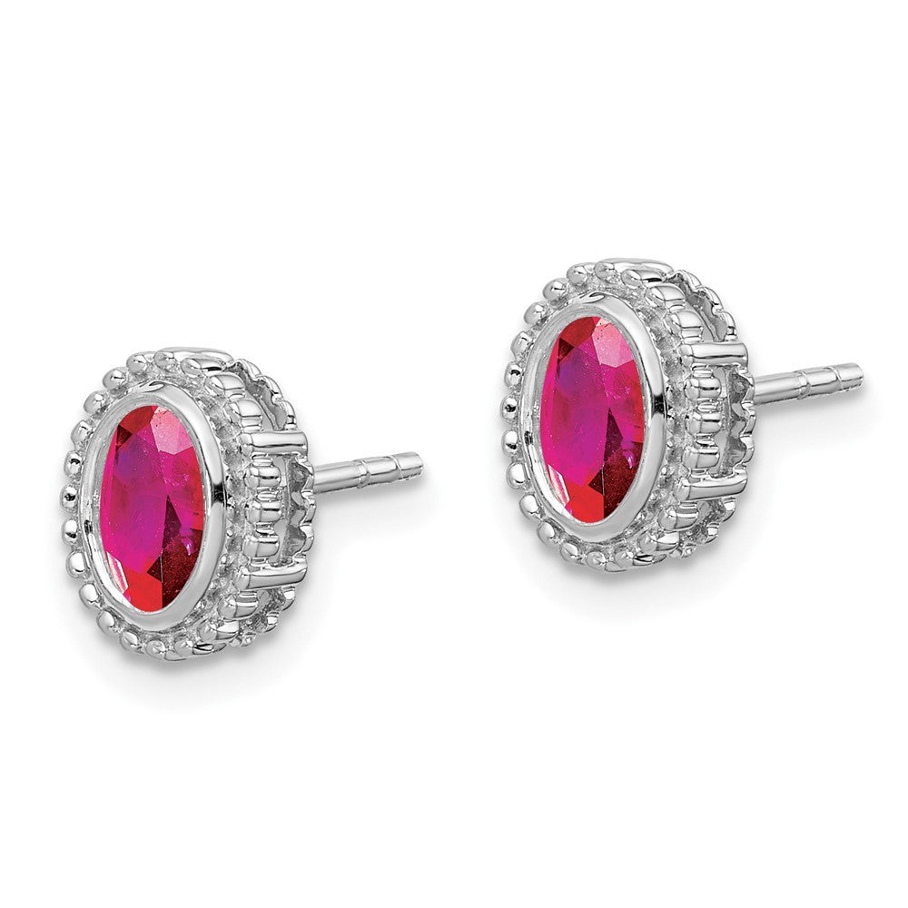 14k White Gold Oval Ruby Earrings