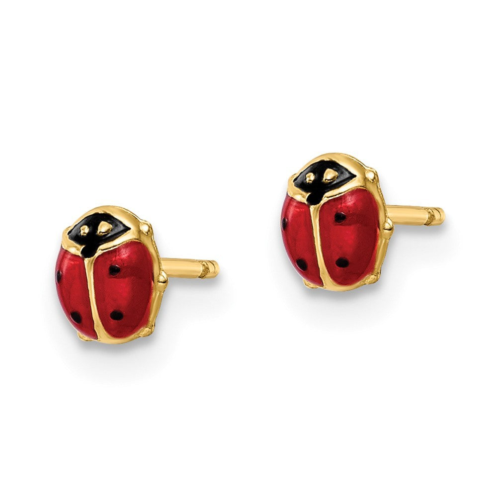 14k Yellow Gold Polished Enameled Small Ladybug Earrings