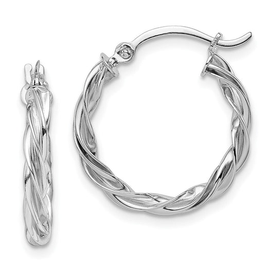14K White Gold Polished Twisted Hoop Earrings Gift for Women