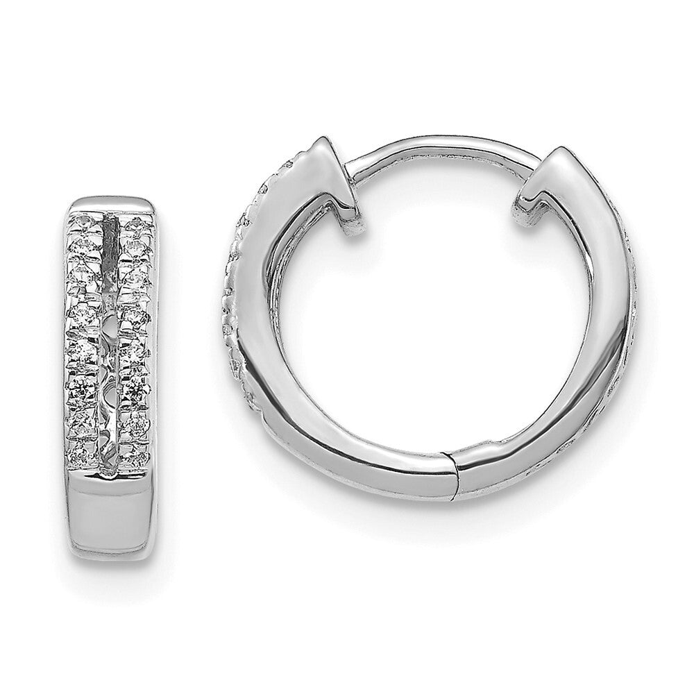 14k White Gold Diamond Hinged Round Hoop Earrings