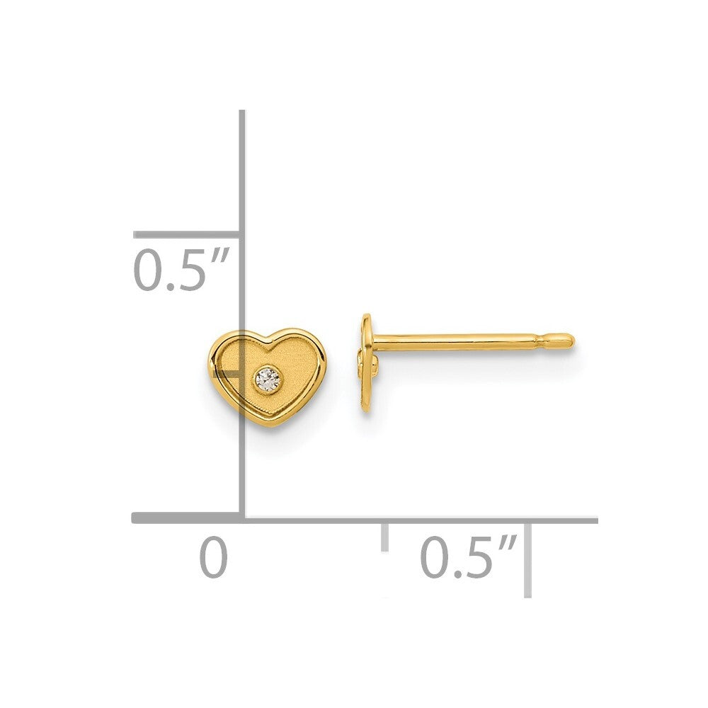 14k Yellow Gold Polished & Brushed Cubic Zirconia Heart Stud Earrings