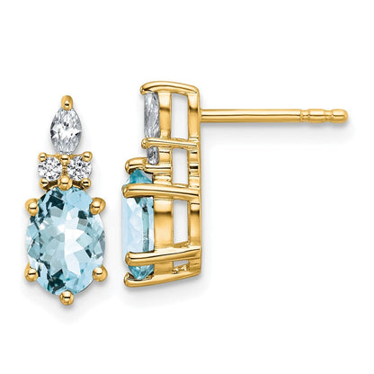 14k Yellow Gold Polished Diamond and Aquamarine Twisted Drop & Dangle Earrings
