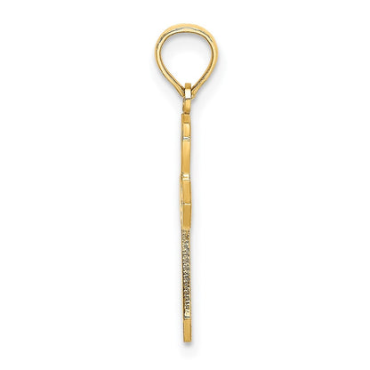 14k Yellow Gold Cut-Out and Flat Cross W/ Flower Charm
