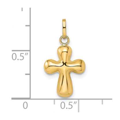 14k Yellow Gold Polished Puffed Cross Pendant for Women