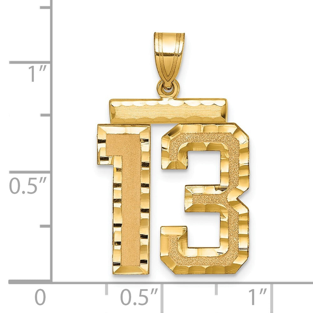 14k Yellow Gold Large Brushed Diamond-cut Number 13 Charm Pendant for Women