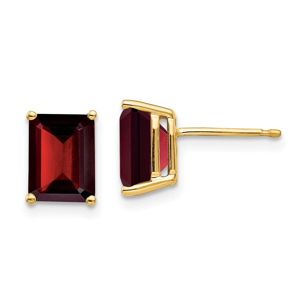 14k Yellow Gold 8x6mm Garnet Stud Earrings Gift for Women