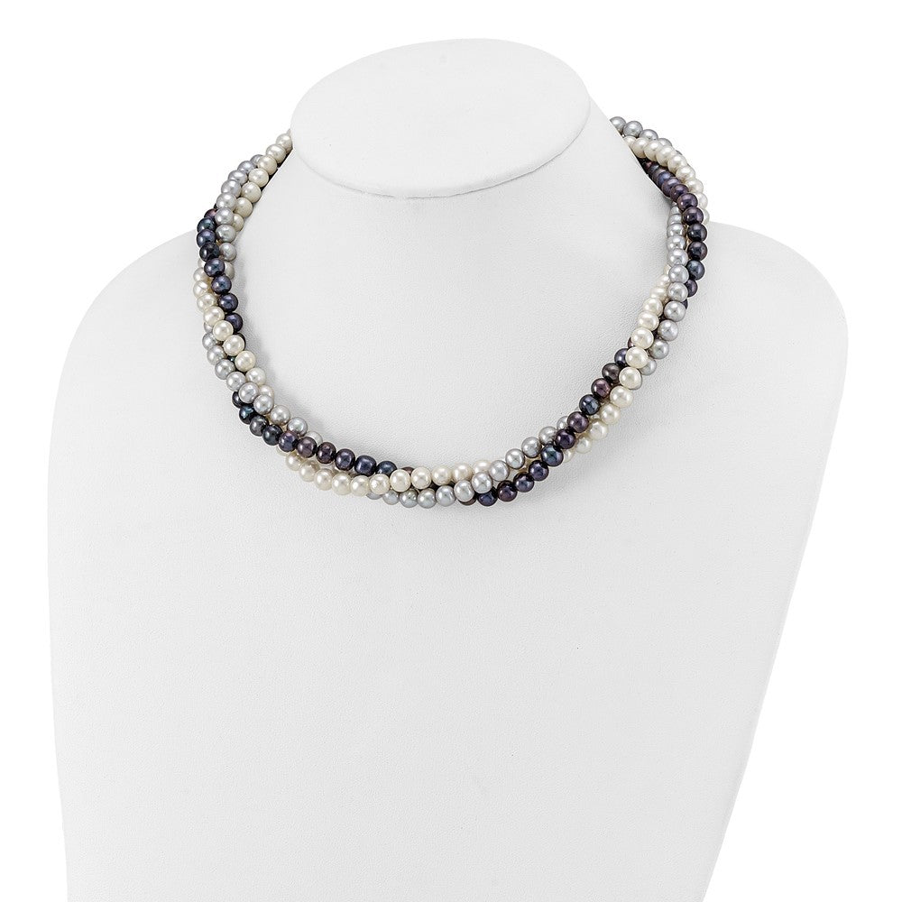 14k Yellow Gold 6-7mm Multicolor Cultured Pearl 3-Strand Necklace 18"