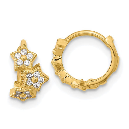 14k Yellow Gold Madi K CZ 3-Star Hinged Hoop Earrings