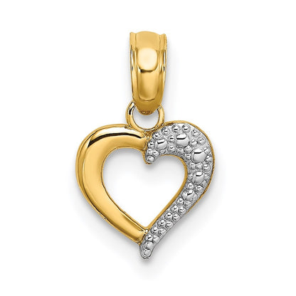 14k Yellow Gold with White Rhodium Textured Mini Heart Charm