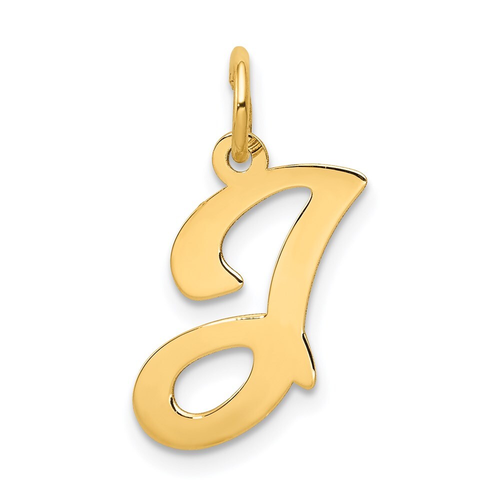 14k Yellow Gold Script Letter J Initial Charm Pendant for Women