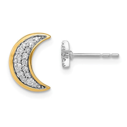 14k Two-tone Gold Moon andStar Diamond Mis-match Earrings