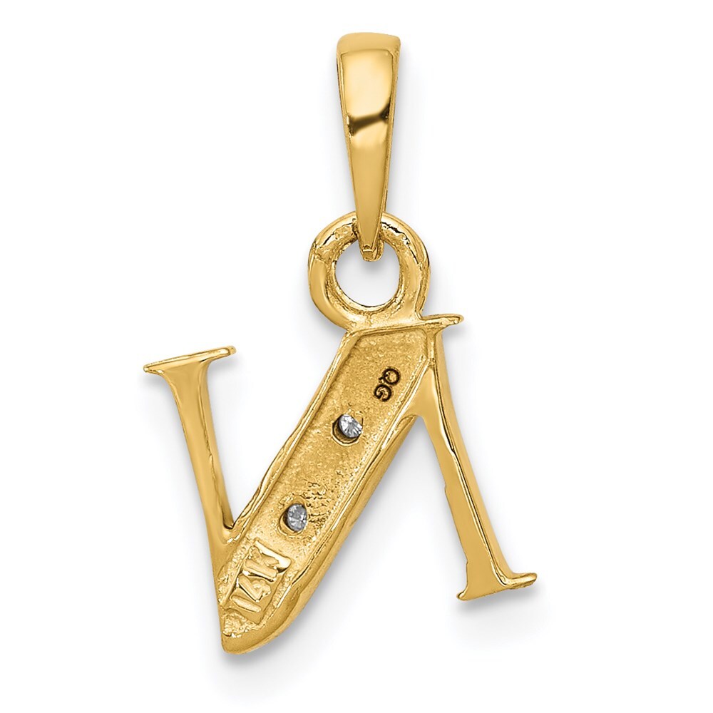 14k Yellow Gold with Rhodium Diamond Letter N Initial Pendant for Women