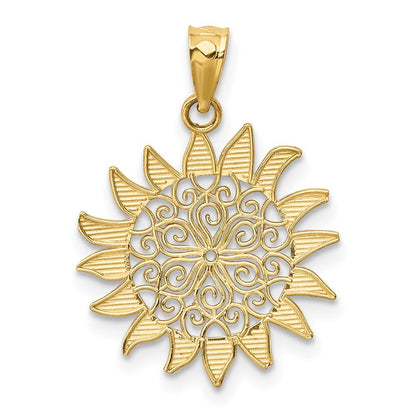 14k Yellow Gold Polished Filigree Sun Pendant for Women