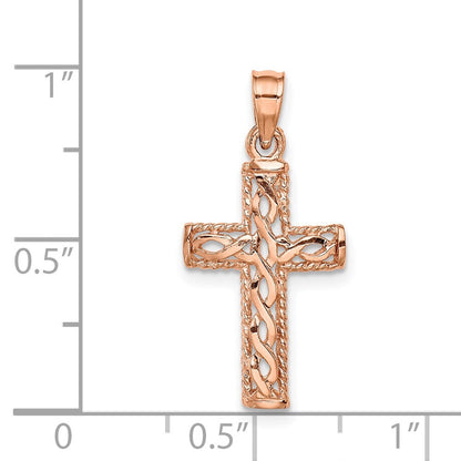 14k Rose Gold Rose Polished Braided Cross Pendant for Women