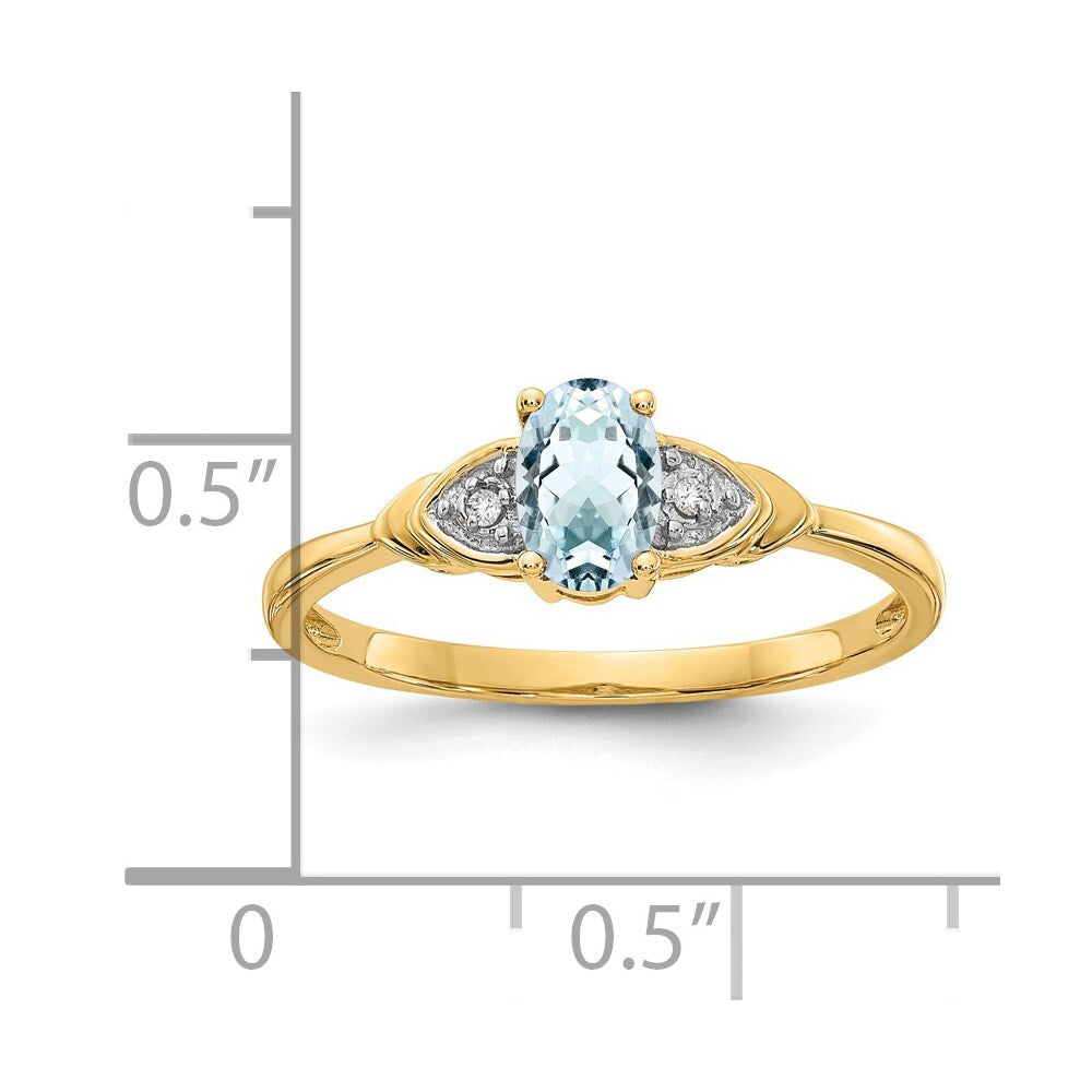 14K Yellow Gold Aquamarine and Diamond Ring