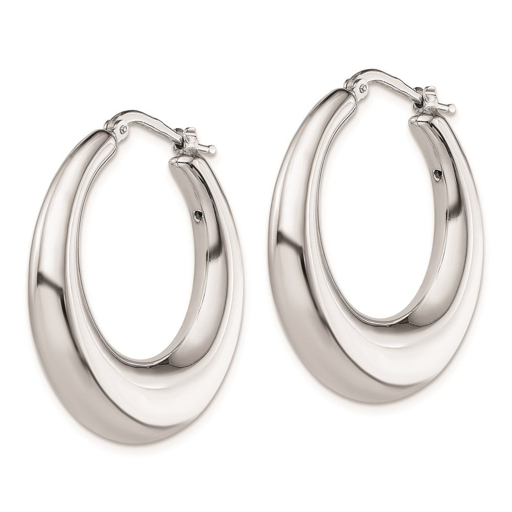 Sterling Silver RH-plated Polished Tapered Hollow Round Hoop Earrings