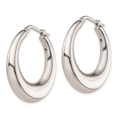 Sterling Silver RH-plated Polished Tapered Hollow Round Hoop Earrings