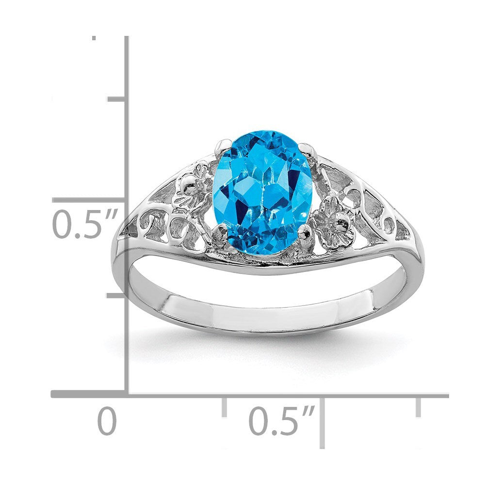 Sterling Silver Rhodium Blue Topaz Ring Size 8
