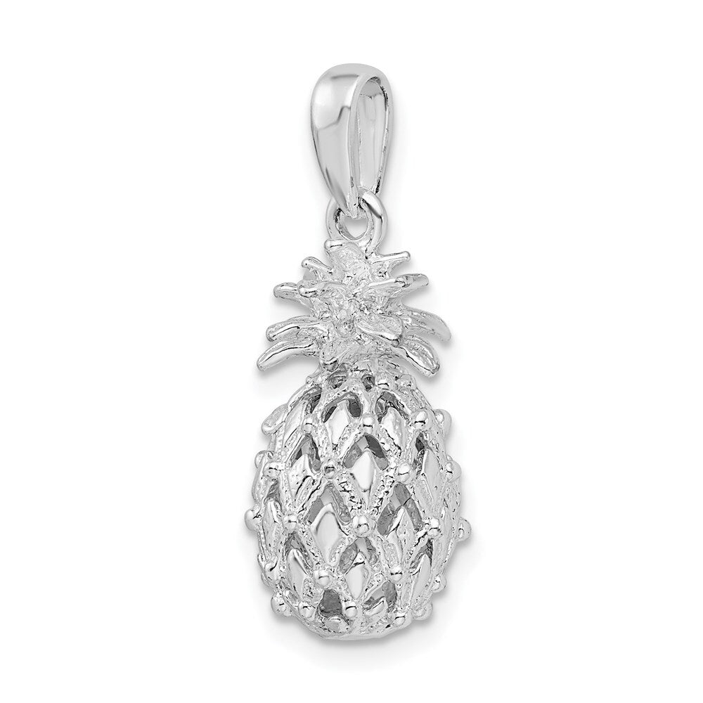 Sterling Silver Rhodium-Plated Polished 3D Cut-Out Medium Pineapple Pendant