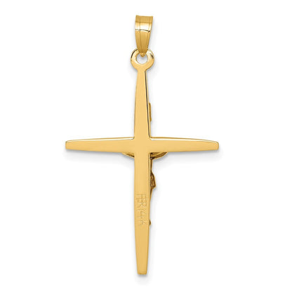 14k Yellow Gold with White Rhodium Polished INRI Crucifix Cross Pendant