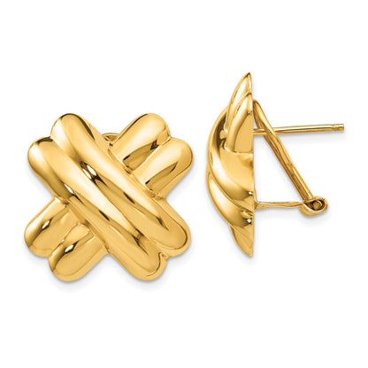 14k Yellow Gold Polished X Omega Back Stud Earrings