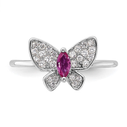 Sterling Silver Rhodium-plated Red and White CZ Butterfly Ring Size 6