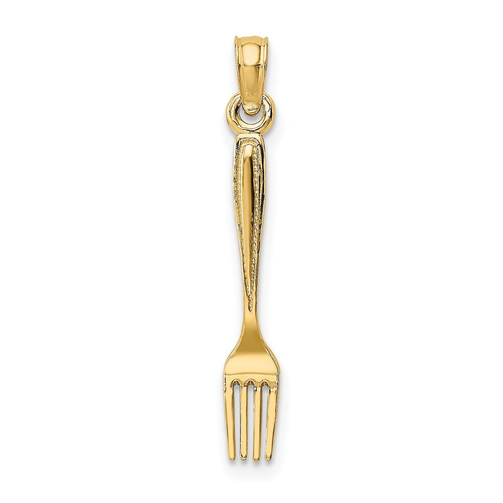 14k Yellow Gold 3-D and Polished Table Fork Charm Pendant for Women
