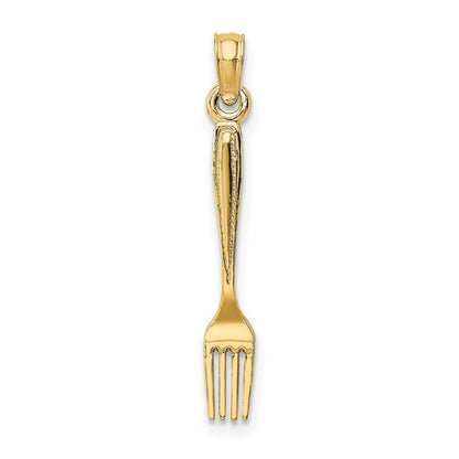 14k Yellow Gold 3-D and Polished Table Fork Charm Pendant for Women