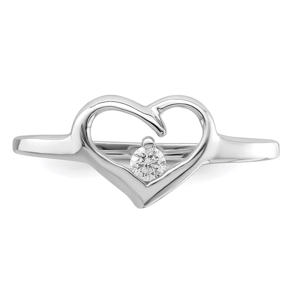 Sterling Silver Rhodium Plated Cubic Zirconia Heart Ring Size 6