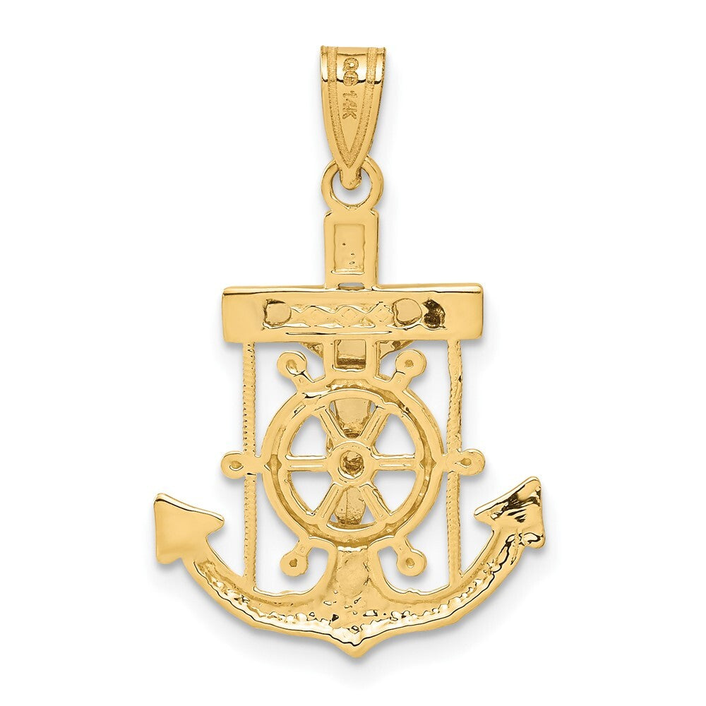 14k Two-tone Gold Diamond-cut Mariner's Cross Pendant for Women