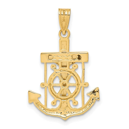 14k Two-tone Gold Diamond-cut Mariner's Cross Pendant for Women