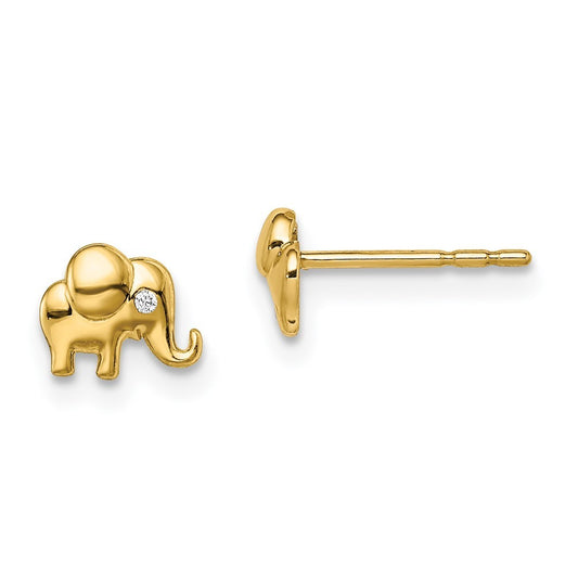 14k Yellow Gold CZ Accent Elephant Earrings