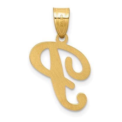 14k Yellow Gold Script Letter P Initial Pendant for Women