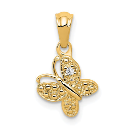 14k Yellow Gold Polished .01 carat Diamond Butterfly Pendant