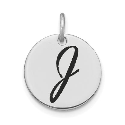14K White Polished Black Enamel Letter J Initial Disk Charm