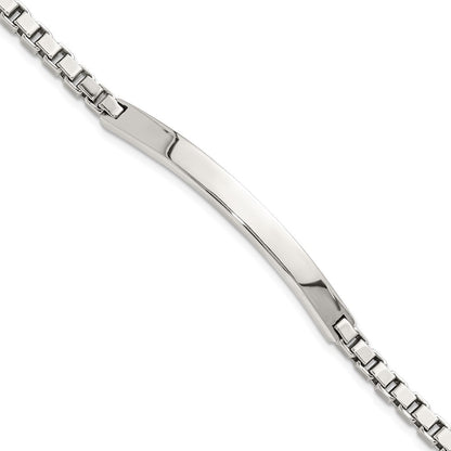 Sterling Silver Polished Box Chain Bracelet ID Bracelet