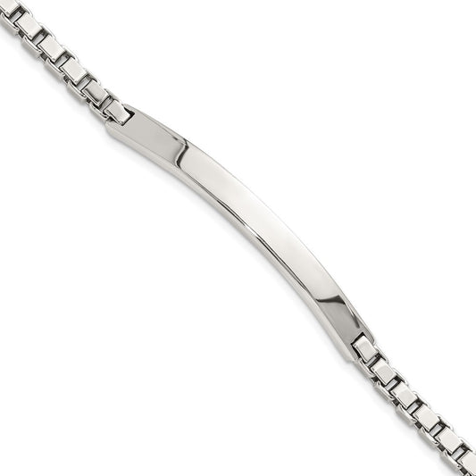 Sterling Silver Polished Box Chain Bracelet ID Bracelet