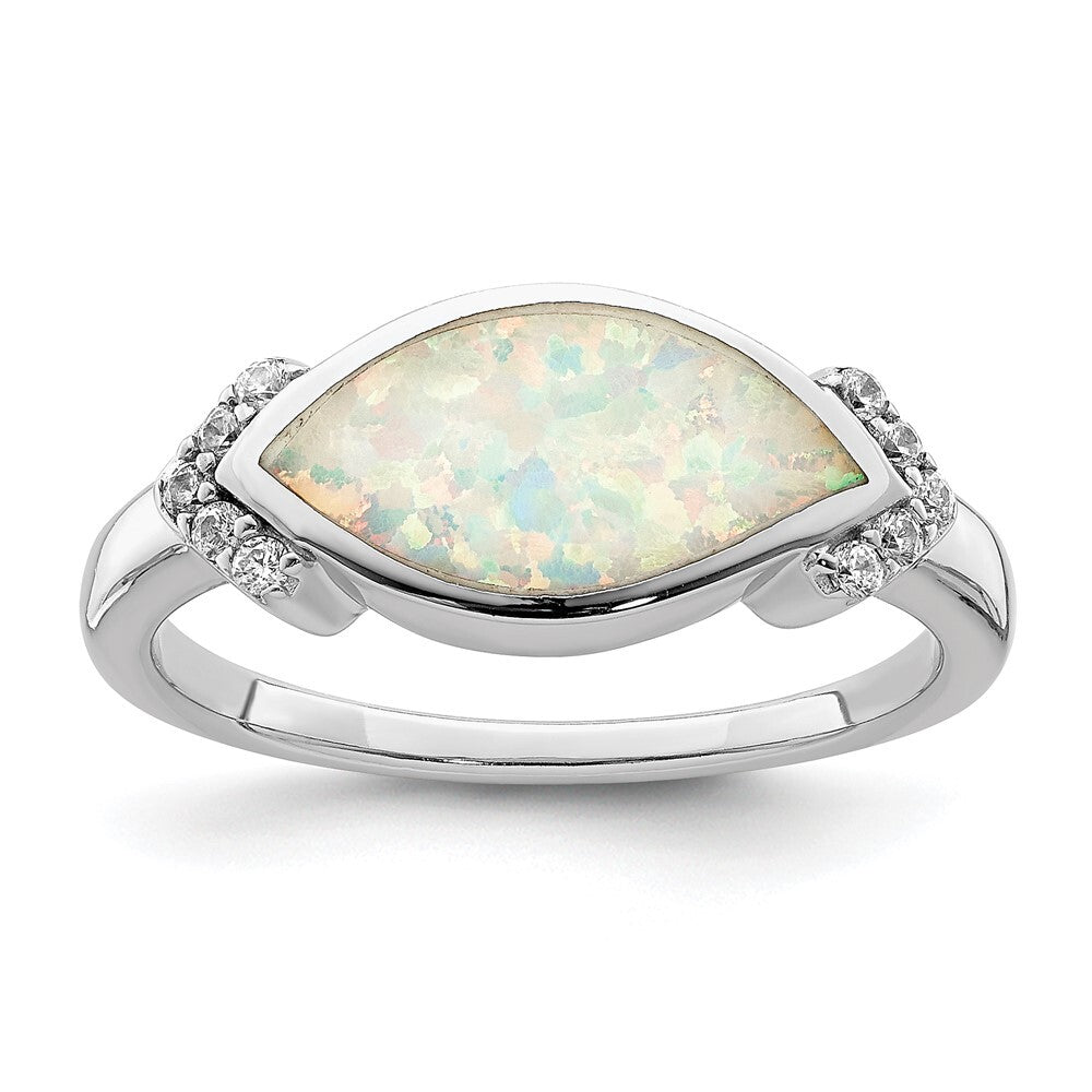 Sterling Silver Marquise Lab created Opal & Cubic Zirconia Ring SZ 8