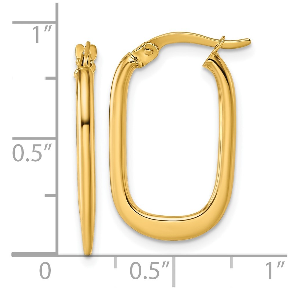 14k Yellow Gold Polished Oval Tapered Tube Hoop Earrings