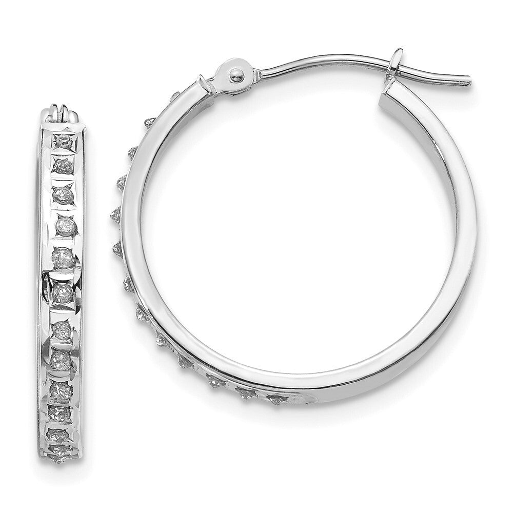 14k White Gold Diamond Fascination Round Hinged Hoop Earrings Gift for Women