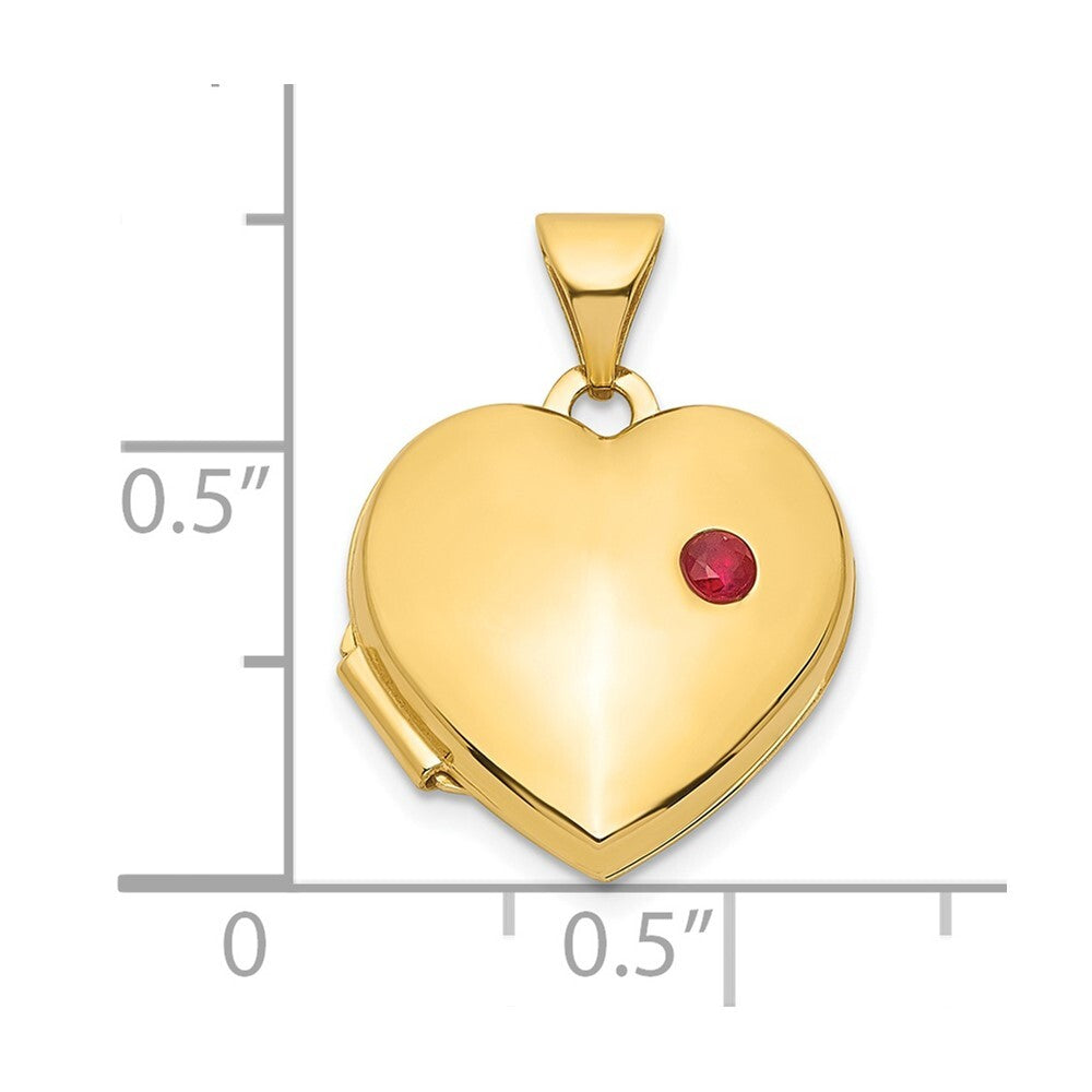 14k Yellow Gold Ruby 15mm Heart Locket Pendant for Women
