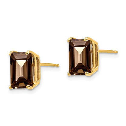 14k Yellow Gold 9x7 Emerald Smoky Quartz Earrings