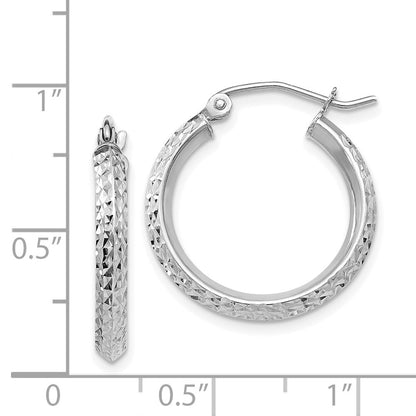 14K White Gold Knife Edge Diamond-cut 2.5x20mm Hoop Earrings Gift for Women