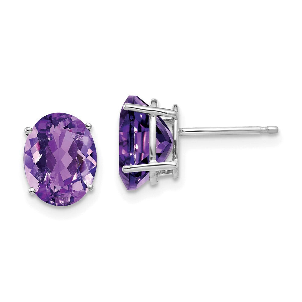 14k White Gold 9x7mm Oval Amethyst Stud Earrings