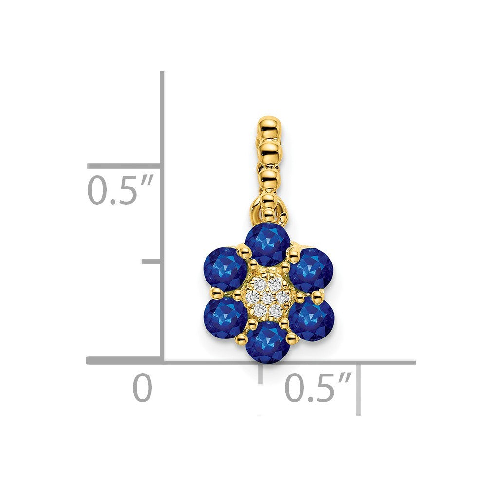 14k Yellow Gold Sapphire and Diamond Floral Pendant