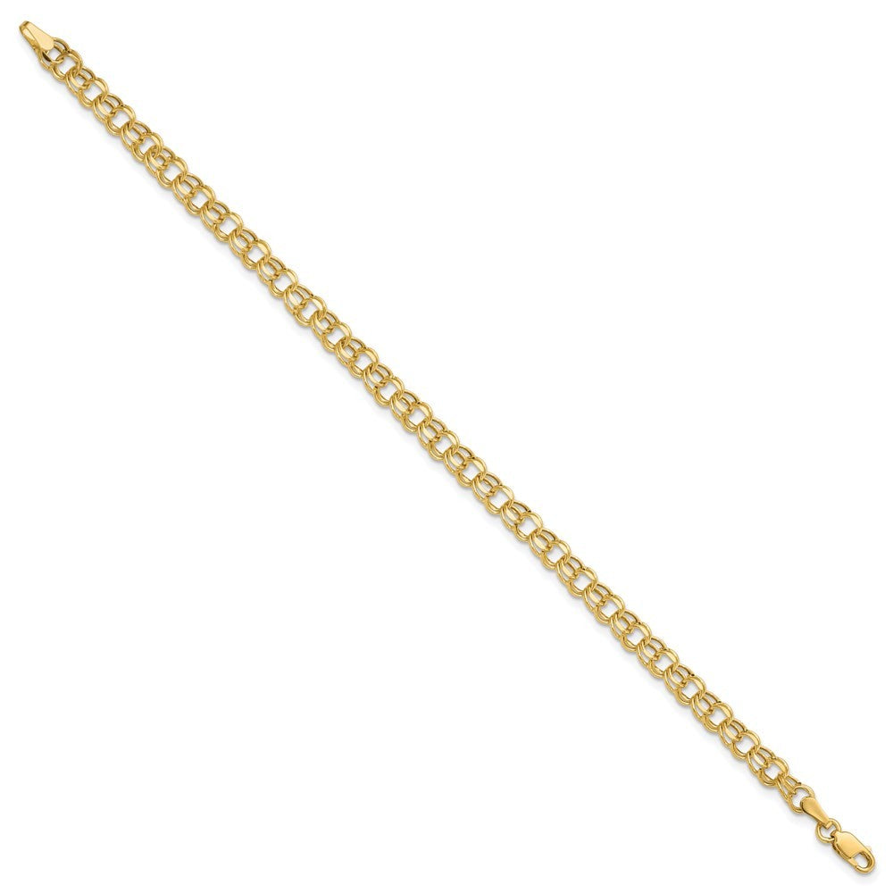 14k Yellow Gold 4.5mm Hollow Diamond-cut Double Link 7 inch Charm Bracelet